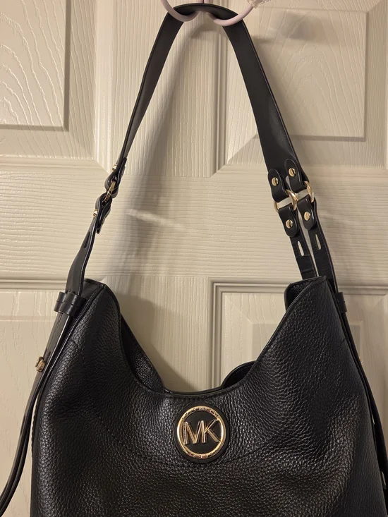 Michael Kors Black Pebbled Leather Hobo with Gold Hardware-Large