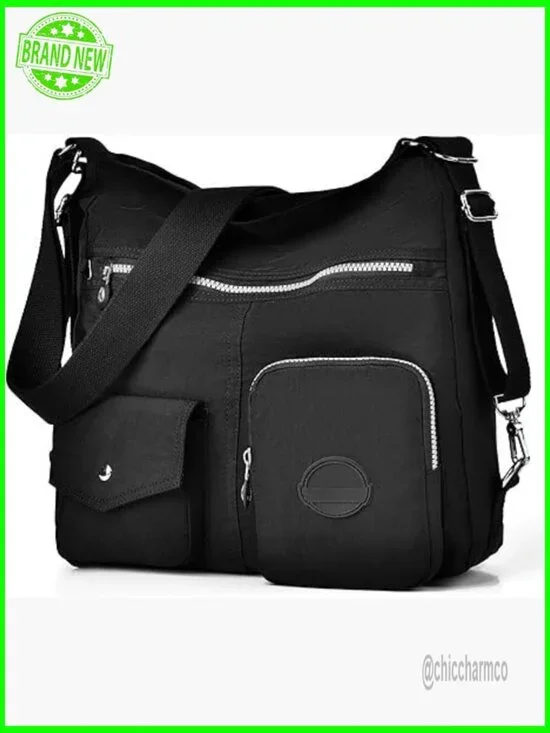 Large Waterproof Nylon Hobo Bag with RFID Protection, Convertible Crossbody