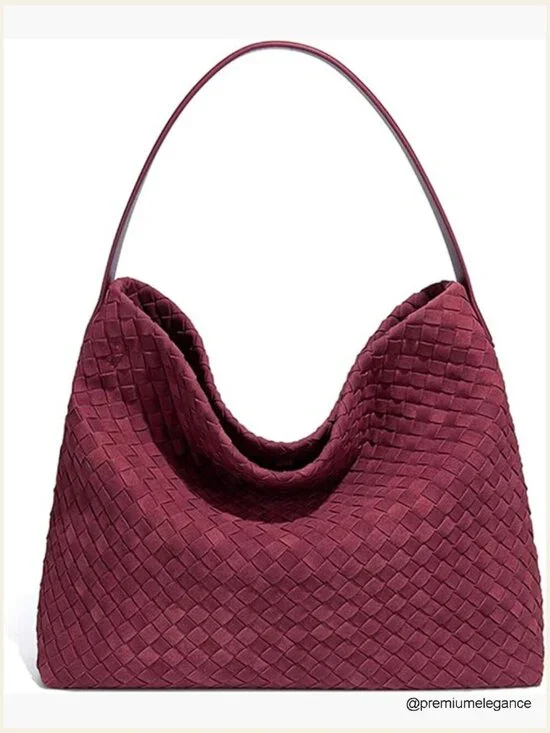 Women's Woven Suede Hobo Bag Slouchy Shoulder Tote Crossbody Purse
