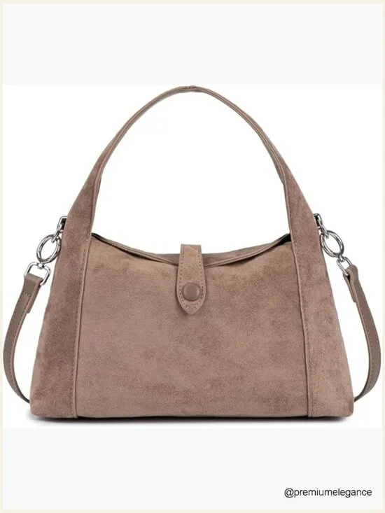 Vintage Half-Moon Suede Hobo Handbag, Crossbody Tote with Detachable Strap