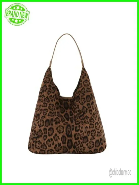 Faux Suede Leather Leopard Tote Bag Hobo Shoulder Satchel Handbag Large