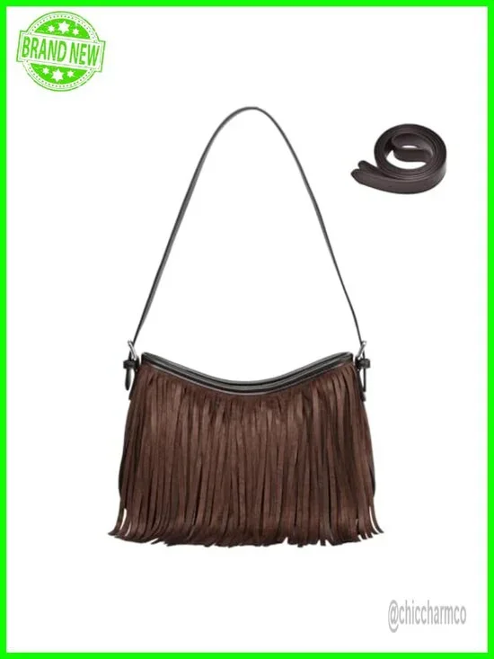 Women's Fringe Suede Hobo Bag with Tassel Crossbody Purse
