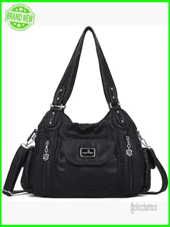 Large Hobo Tote Shoulder Bag Faux Leather Multi-Pocket Satchel Purse