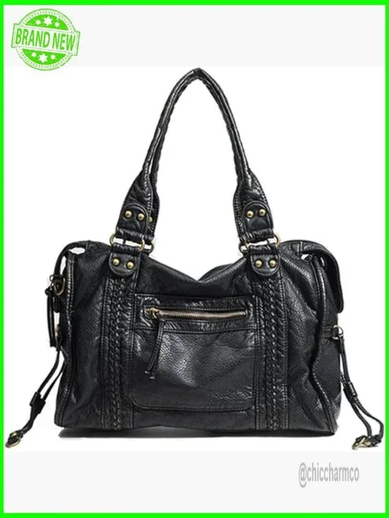 Large Vegan Leather Hobo Tote Bag with Adjustable Crossbody Strap