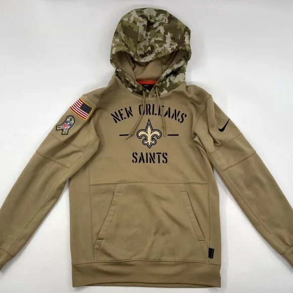 New Orleans Saints Hoodie Mens Small Salute to Service Camo Therma Pullover Tan