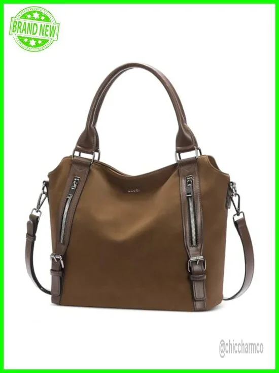 Large Suede Hobo Bag Multiple Pockets Tote Shoulder Crossbody Adjustable Strap