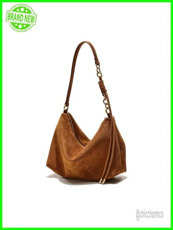 Faux Suede Hobo Handbag Crossbody Shoulder Bag with Adjustable Strap