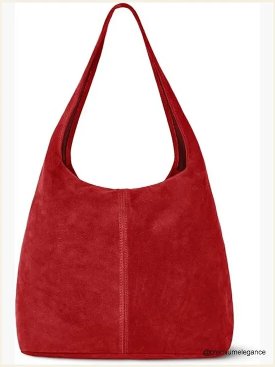 Italian Genuine Suede Hobo Bag with Zipper Shoulder Strap Large Slouchy