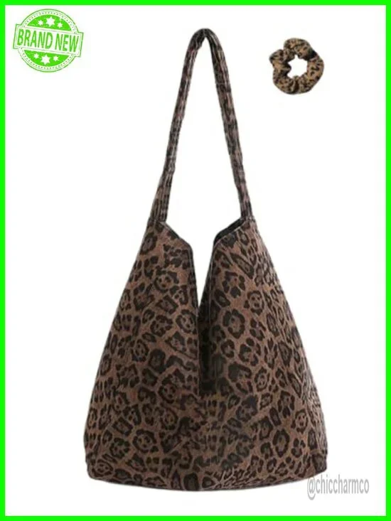 Leopard Print Tote Bag Large Capacity Hobo Shoulder Bag Artificial Suede
