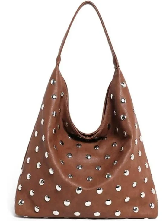 Stylish Vegan Leather Studded Hobo Bag - Soft Slouchy Tote Handbag for Women