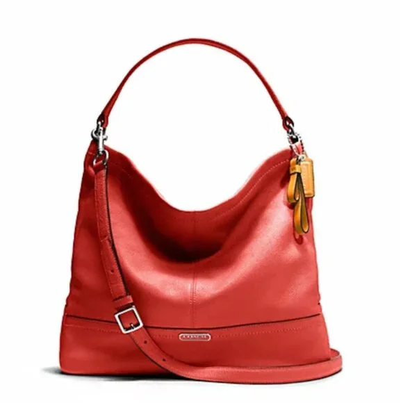 Coach Park Pebble Leather Hobo Shoulder Bag‎ Purse Zip Top F23293 Red Large