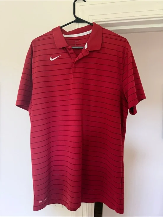 Nike Red Horizontal-Striped Golf Polo