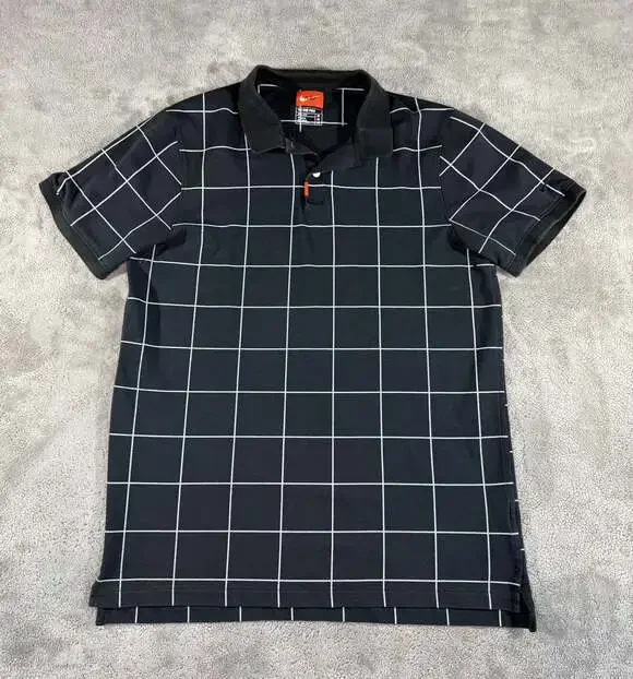 Nike The Nike Polo Dri-FIT Black and White Grid Print Polo Shirt, M