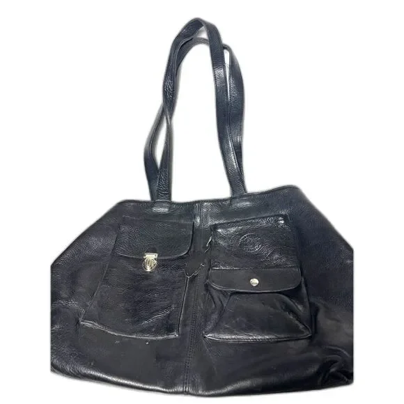 Roots Vintage Leather Purse Bag Shoulder Tote Quality Pockets Handbag Beaver