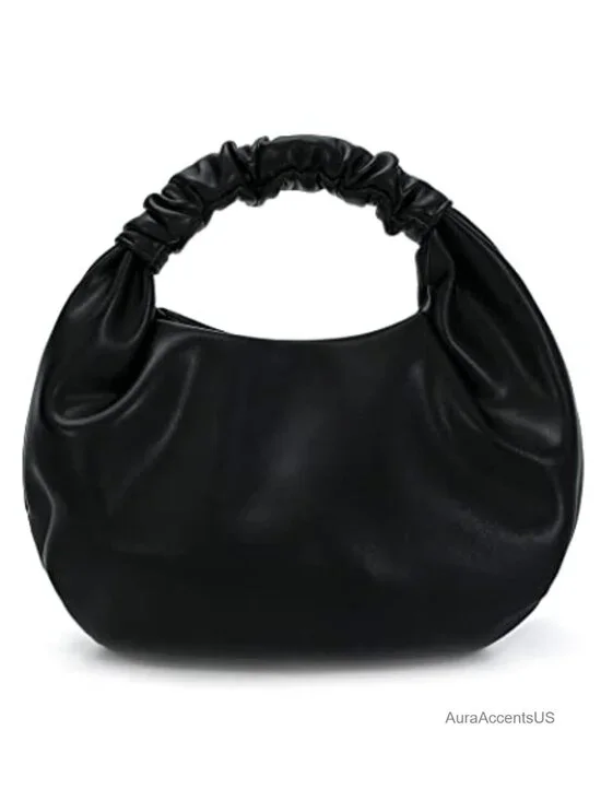 Faux Leather Ruched Top Handle Hobo Bag Pleated Mini Purse Daily Casual