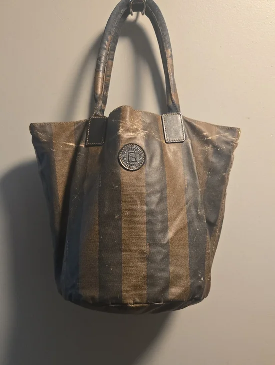 Fendi Rehab Brown and Black Vertical Stripe Hobo Bag