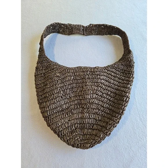 J. Jill Hobo‎ Bag Womens OS Brown Woven Raffia Straw Crescent Shoulder Bag