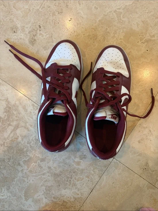 Nike White and Burgundy Dunks