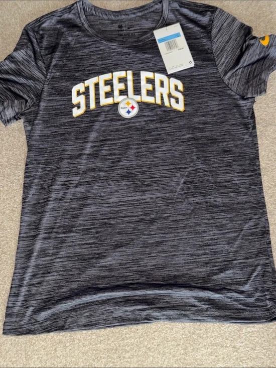 Nike Black Heather Steelers Logo Tee with Yellow Accents