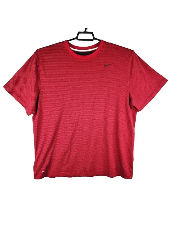 Mens Nike Dri-Fit Red Striped T Shirt Short Sleeve Crew Neck Polyester Size XXL