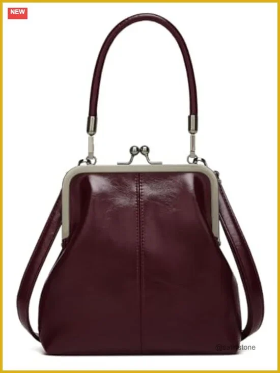 PU Leather Kiss Lock Crossbody Bag Hobo Tote Shoulder Bag Purse Handbag