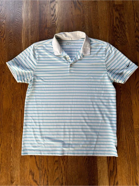 Nike Men’s White Polo with Light Blue Stripes