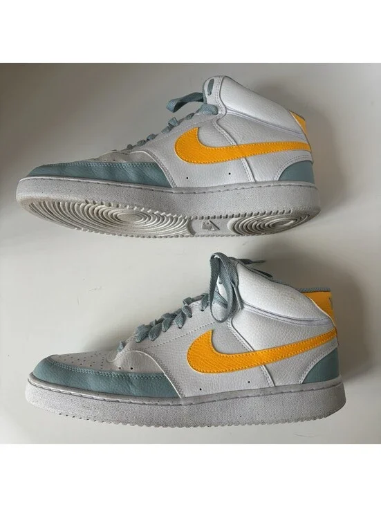 Nike Court Vision Mid Men's Size 9.5 Shoes White Yellow Blue Athletic Sneakers