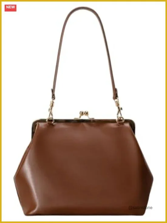 Slouchy PU Leather Kiss Lock Crossbody Hobo Shoulder Bag