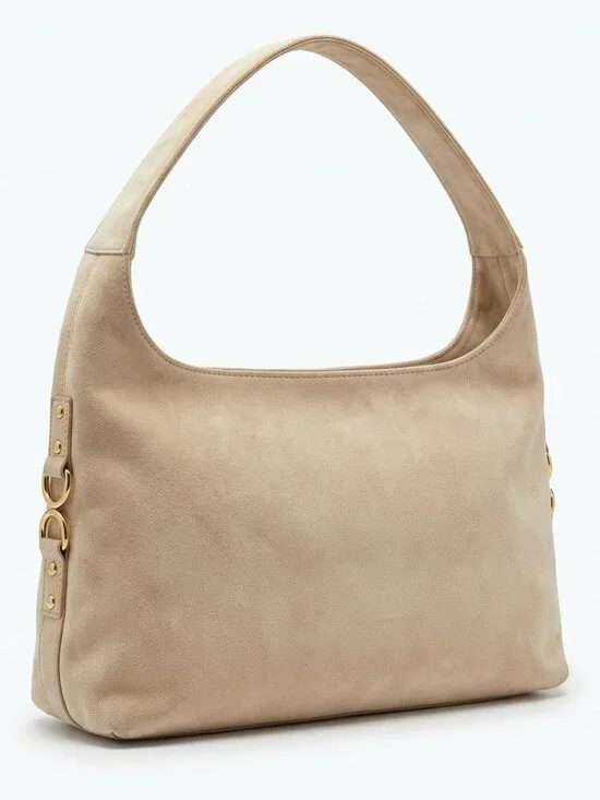 American Eagle Cream Velour Slouchy Hobo Shoulder Bag Suede Retro Boho