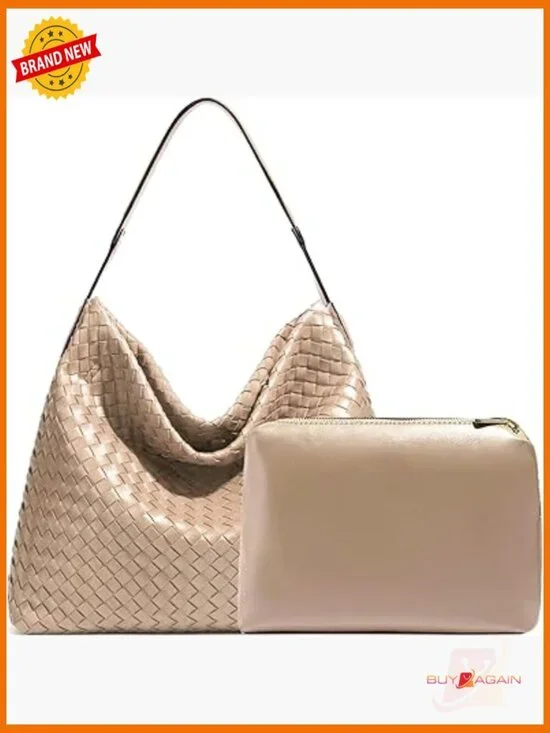 Woven Hobo Tote Shoulder Crossbody Bag Vegan Leather Handbag