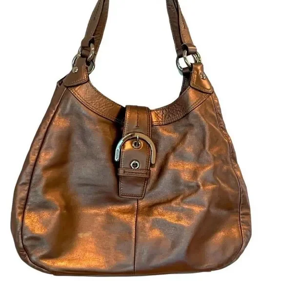 Coach Lynn Hobo Metallic Bronze Leather Shoulder Bag