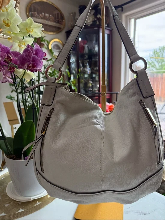 b. makowsky Soft Cream Pebble Leather Hobo with Gold Hardware