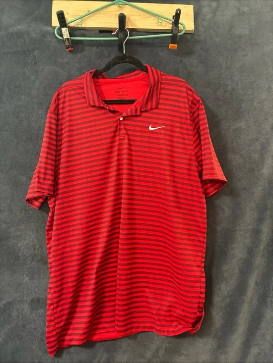 Nike Red and Black Striped Dri-FIT Polo
