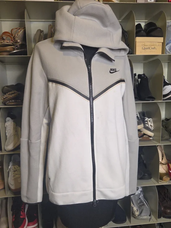 Nike Light Gray and White Hooded Zip-Up Jacket Tech Fleece