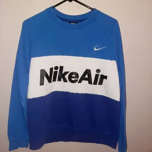Nike Men's Air Splicing Colorblock Large Logo Fleece Round Neck Crew Sweatshirt