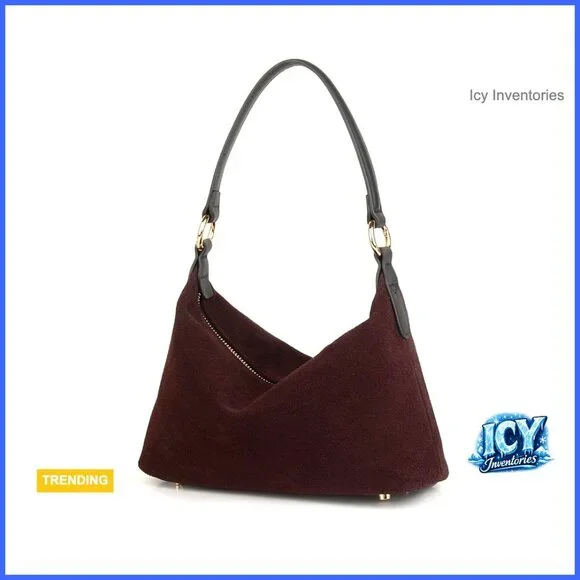 Real Cowhide Suede Slouchy Hobo Bag with Shoulder Strap