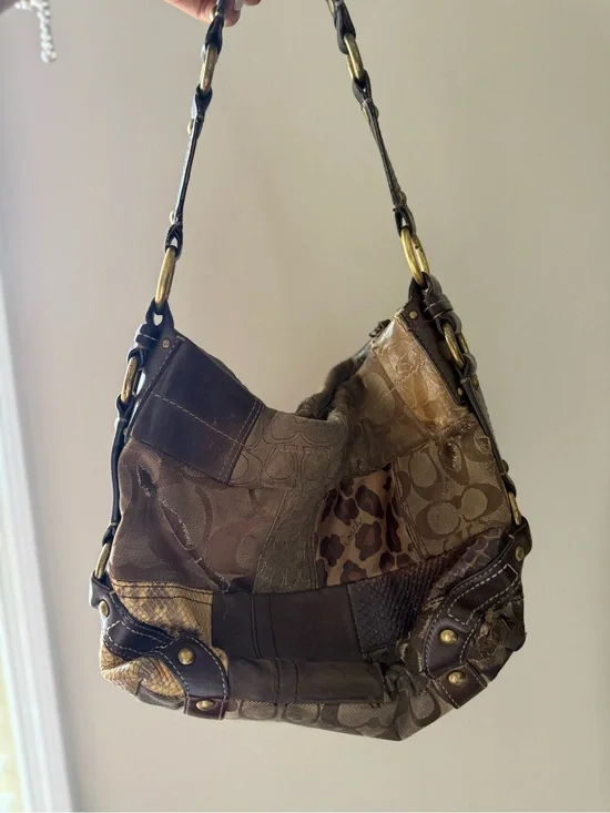Coach Patchwork Multitone Brown Leather and Signature Hobo Bag