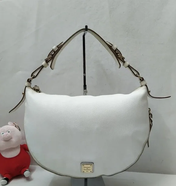 Dooney & Bourke White Pebbled Leather Expandable Zipper Hobo Shoulder Bag