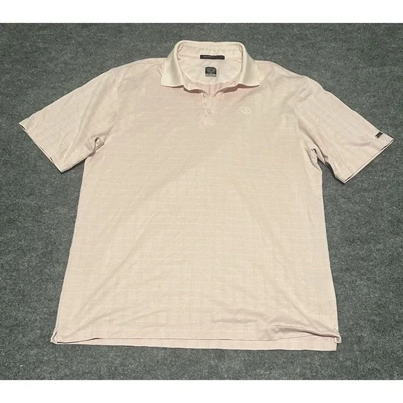 Nike Tiger Woods Collection X Disney Golf Mens L Pink Plaid Polo Shirt EUC