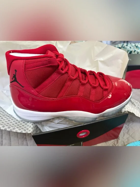 Air Jordan 11 Retro 'Win Like 96' Red Patent Leather Sneakers