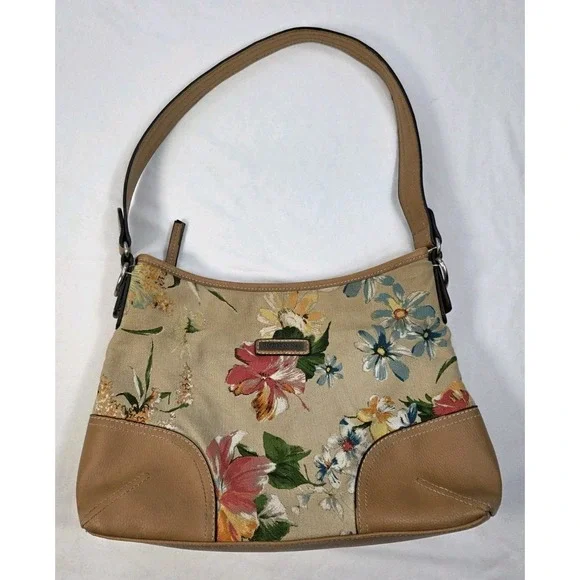 Carribbean‎ Joe Floral Handbag Canvas And Leather Purse