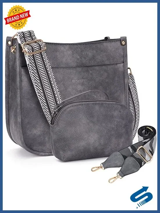 Vegan Leather Hobo Crossbody Bag Set with 2 Straps & Wallet