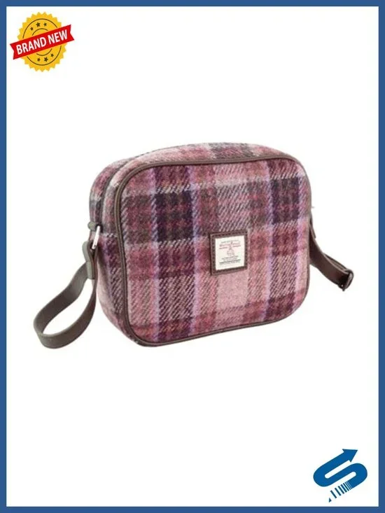 Harris Tweed Mini Round Hobo Bag with Adjustable Strap, Zip Closure