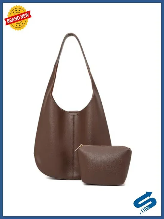 Faux Leather Slouchy Hobo Tote with Magnetic Closure and Zip Pouch Set