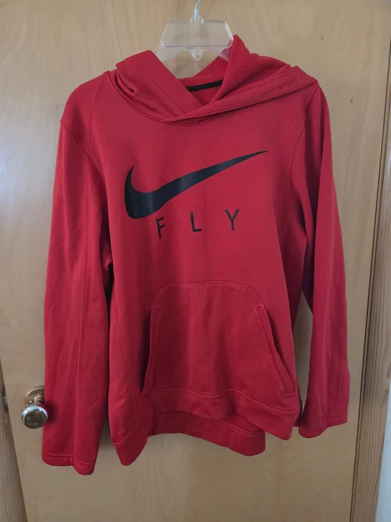 Nike Red Hooded Pullover with Black Swoosh 'FLY'