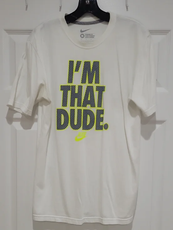 Nike White Short-Sleeve 'I'M THAT DUDE.' Graphic Tee with Neon Accent