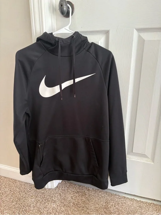 Nike Black Hoodie with White Swoosh Therma- Fit
