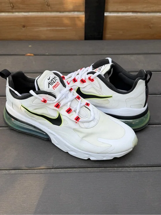 Nike Air Max 270 React Men’s Size 12 White Black Volt Running Sneakers