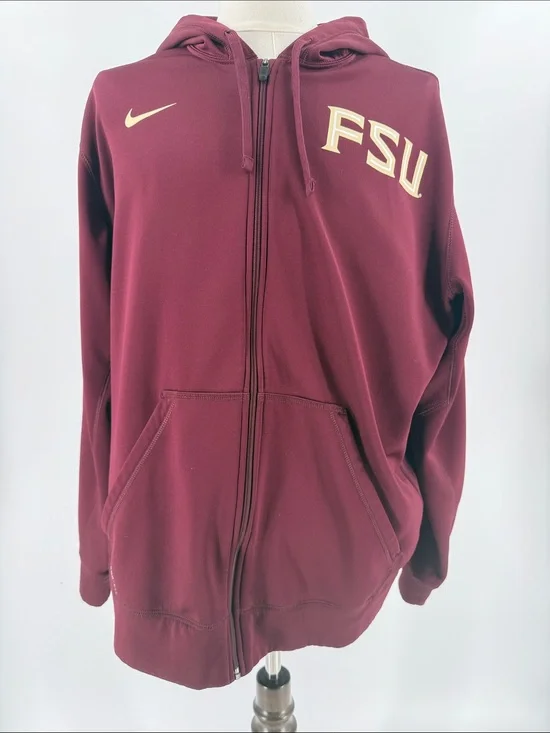 Nike Burgundy FSU  Full-Zip Hoodie with Subtle White Thermal Print