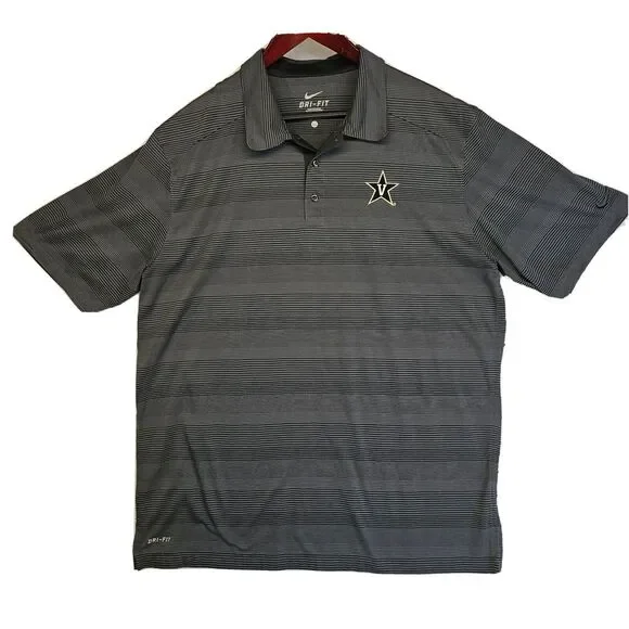 Nike Dri-Fit Polo Shirt‎ Mens Striped Short Sleeve Button Collared Gray Logo XL